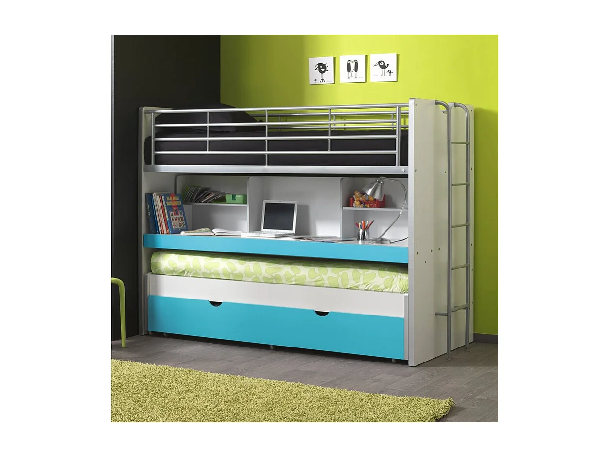 Lit Superposé Enfant "Bonny" 90x200cm Turquoise