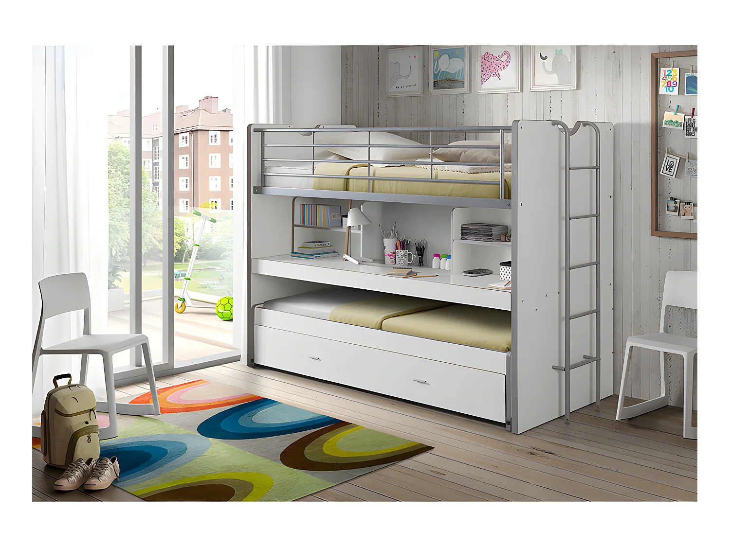 Lit Mezzanine "Bonny" 90x200cm Blanc