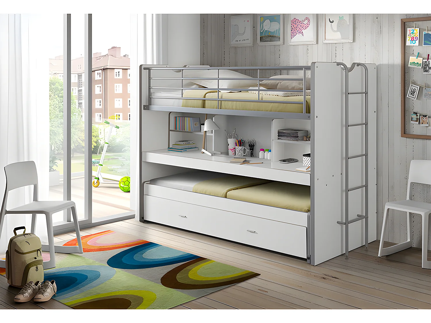 Lit Mezzanine "Bonny" 90x200cm Blanc