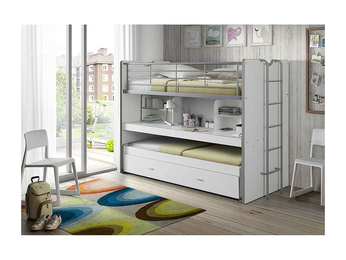 Lit Mezzanine "Bonny" 90x200cm Blanc