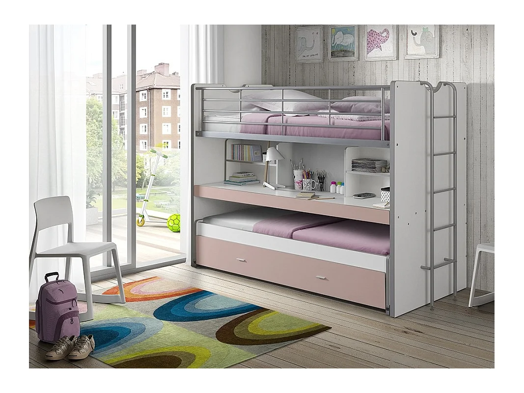 Lit Superposé Enfant "Bonny" 90x200cm Rose