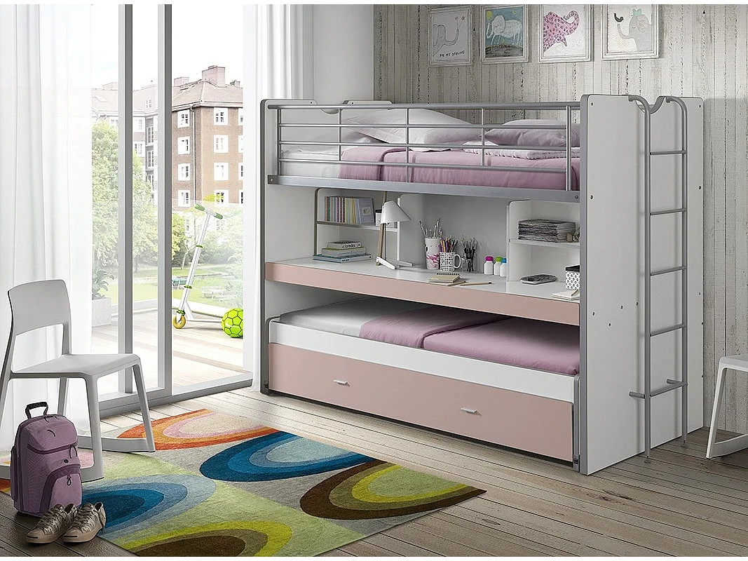 Lit Superposé Enfant "Bonny" 90x200cm Rose