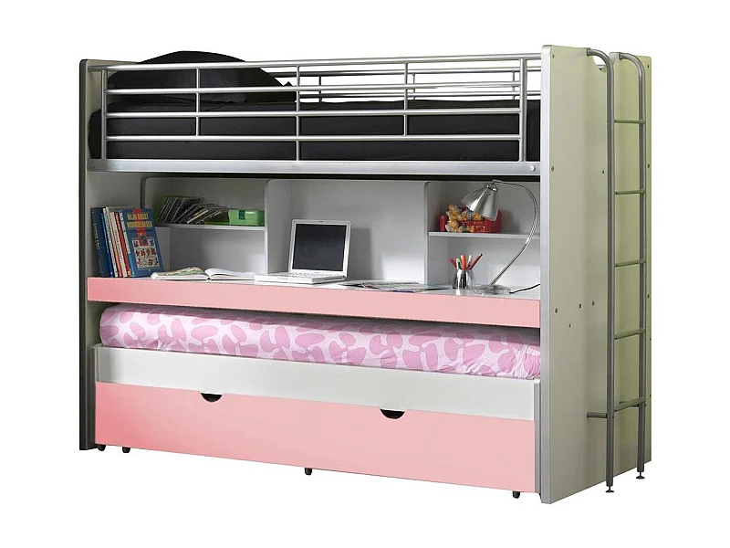 Lit Superposé Enfant "Bonny" 90x200cm Rose