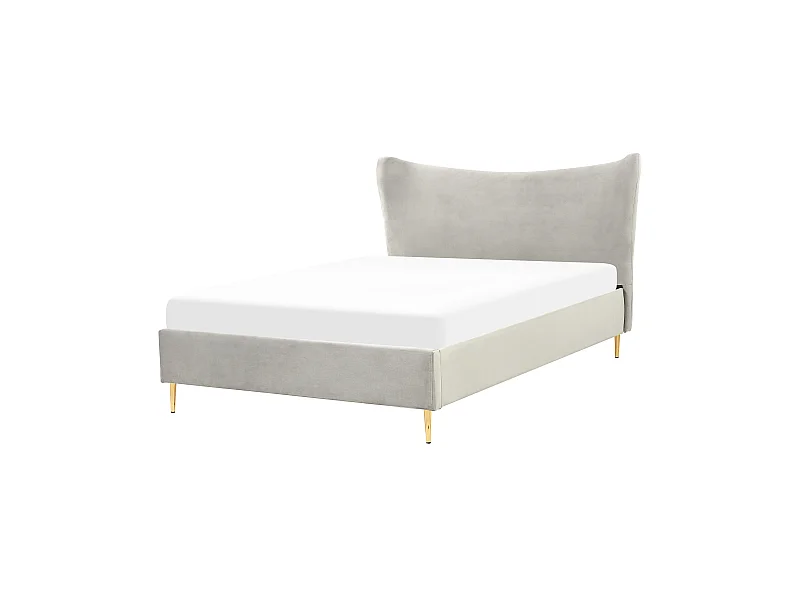 Polsterbett Samt grau 140 x 200 cm mit goldenen Metallbeinen modern Chaleix