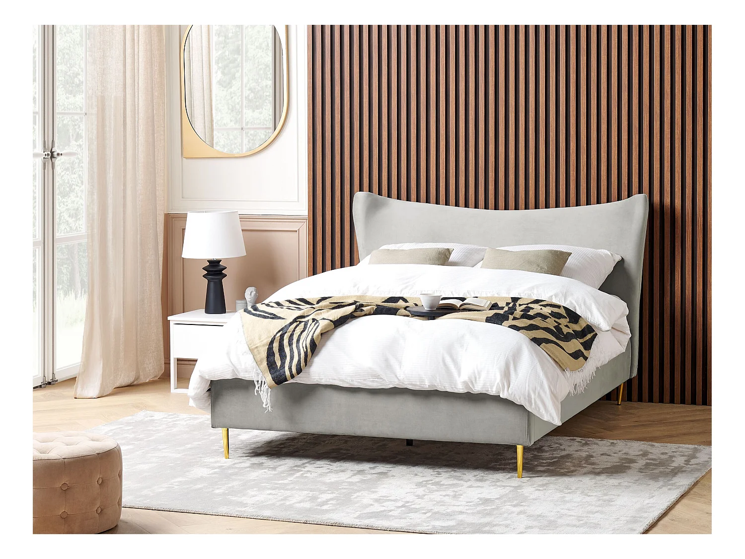 Lit avec sommier Velours CHALEIX 140 x 200 cm Gris clair