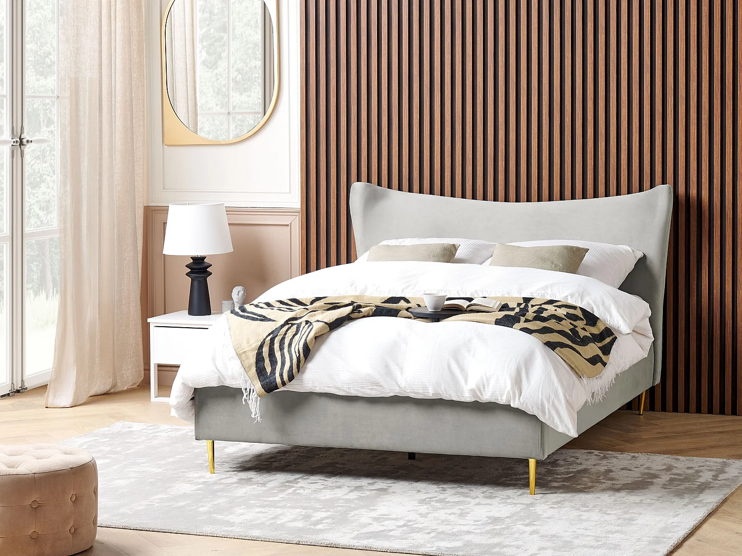 Lit avec sommier Velours CHALEIX 140 x 200 cm Gris clair