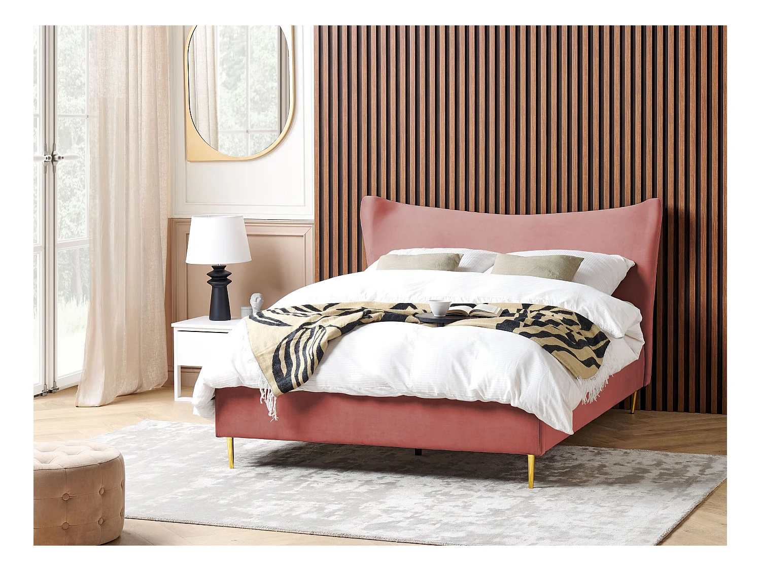 Lit avec sommier Velours CHALEIX 140 x 200 cm Rose pêche