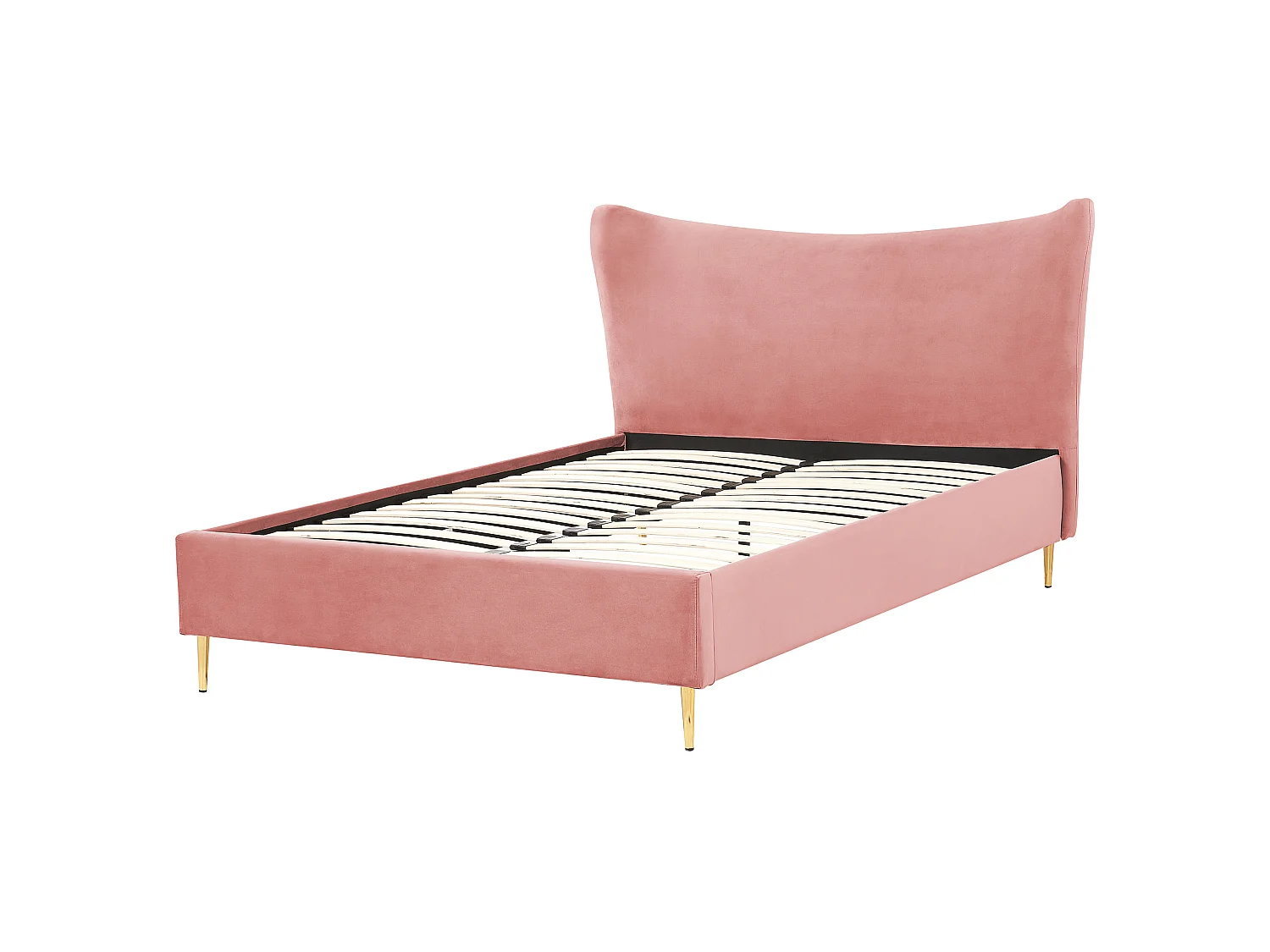 Lit avec sommier Velours CHALEIX 140 x 200 cm Rose pêche