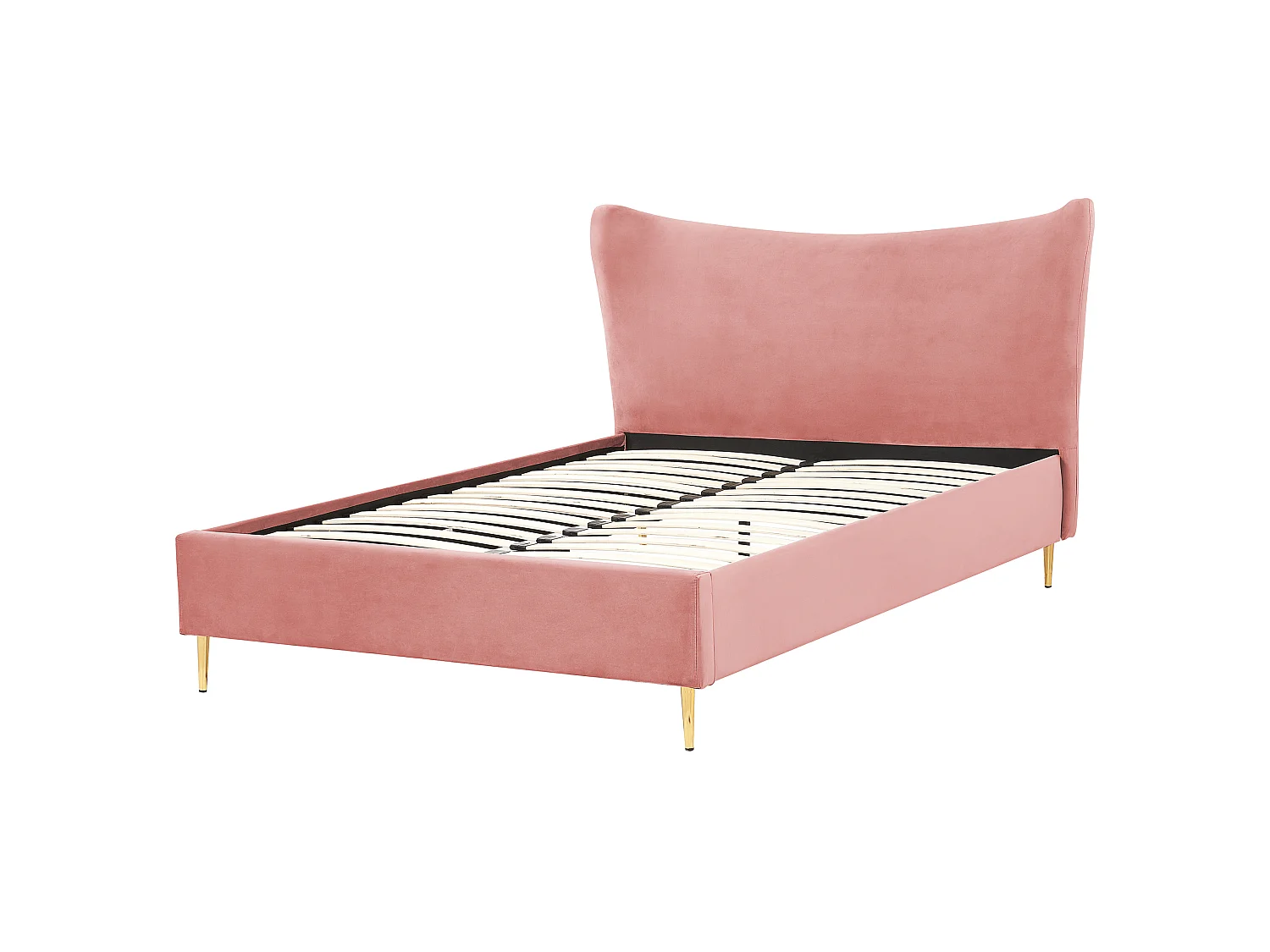 Lit avec sommier Velours CHALEIX 140 x 200 cm Rose pêche