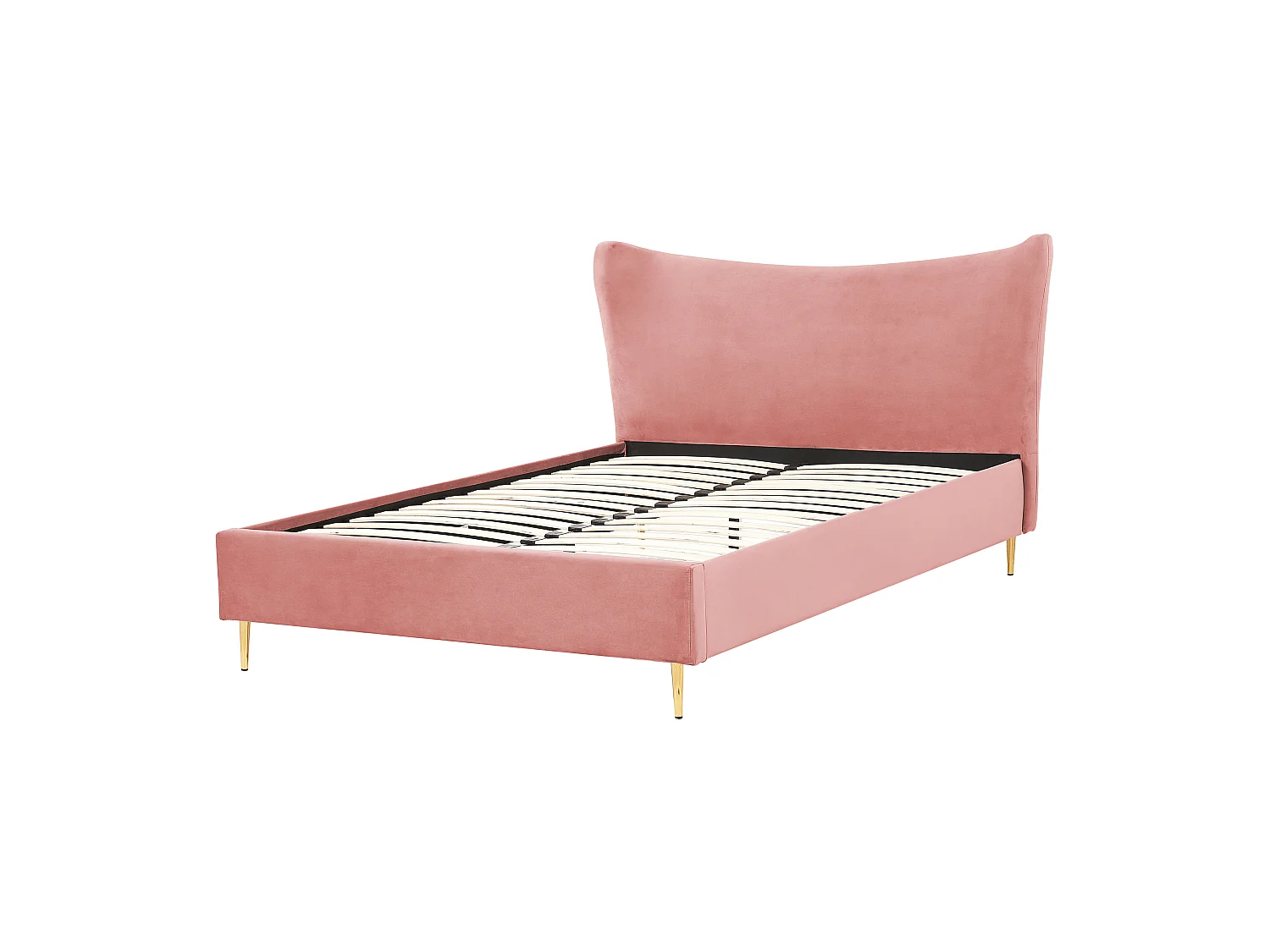 Lit avec sommier Velours CHALEIX 160 x 200 cm Rose pêche