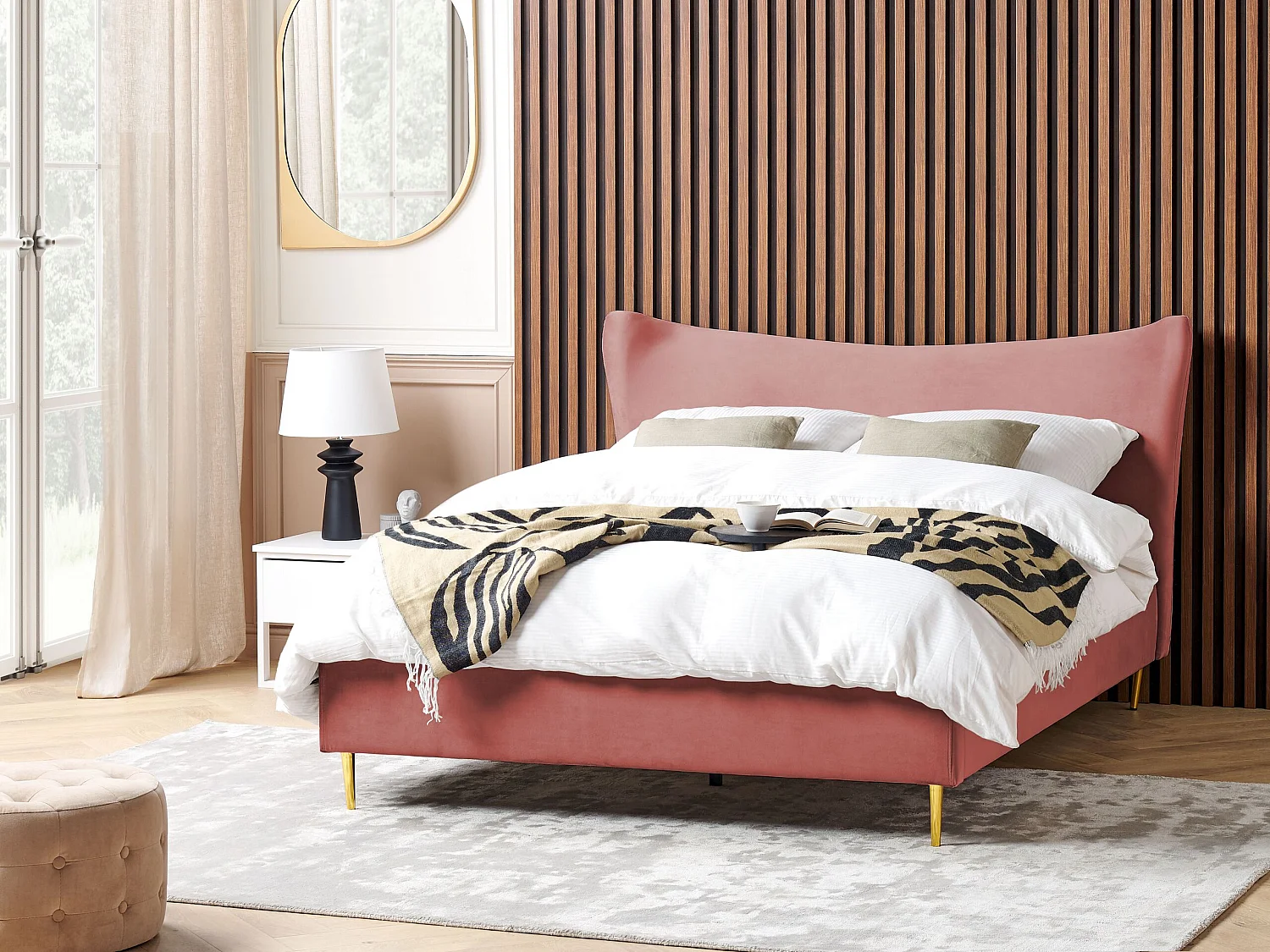 Lit avec sommier Velours CHALEIX 160 x 200 cm Rose pêche
