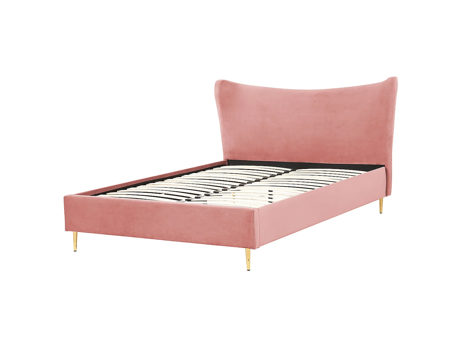 Lit avec sommier Velours CHALEIX 160 x 200 cm Rose pêche