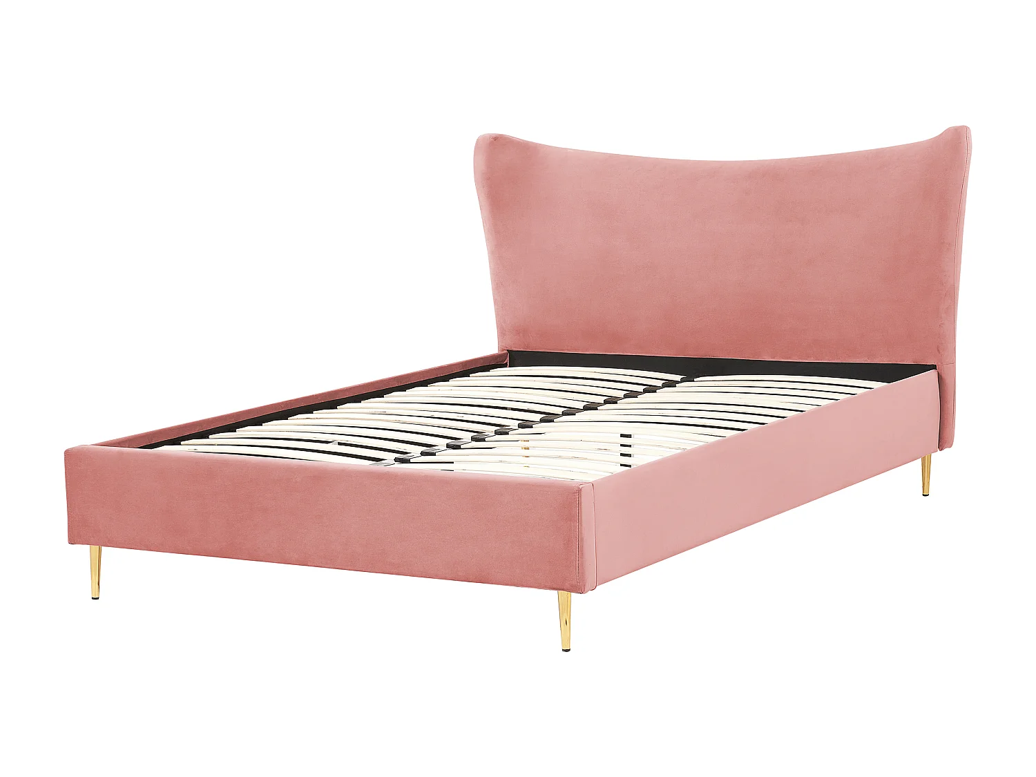 Lit avec sommier Velours CHALEIX 160 x 200 cm Rose pêche