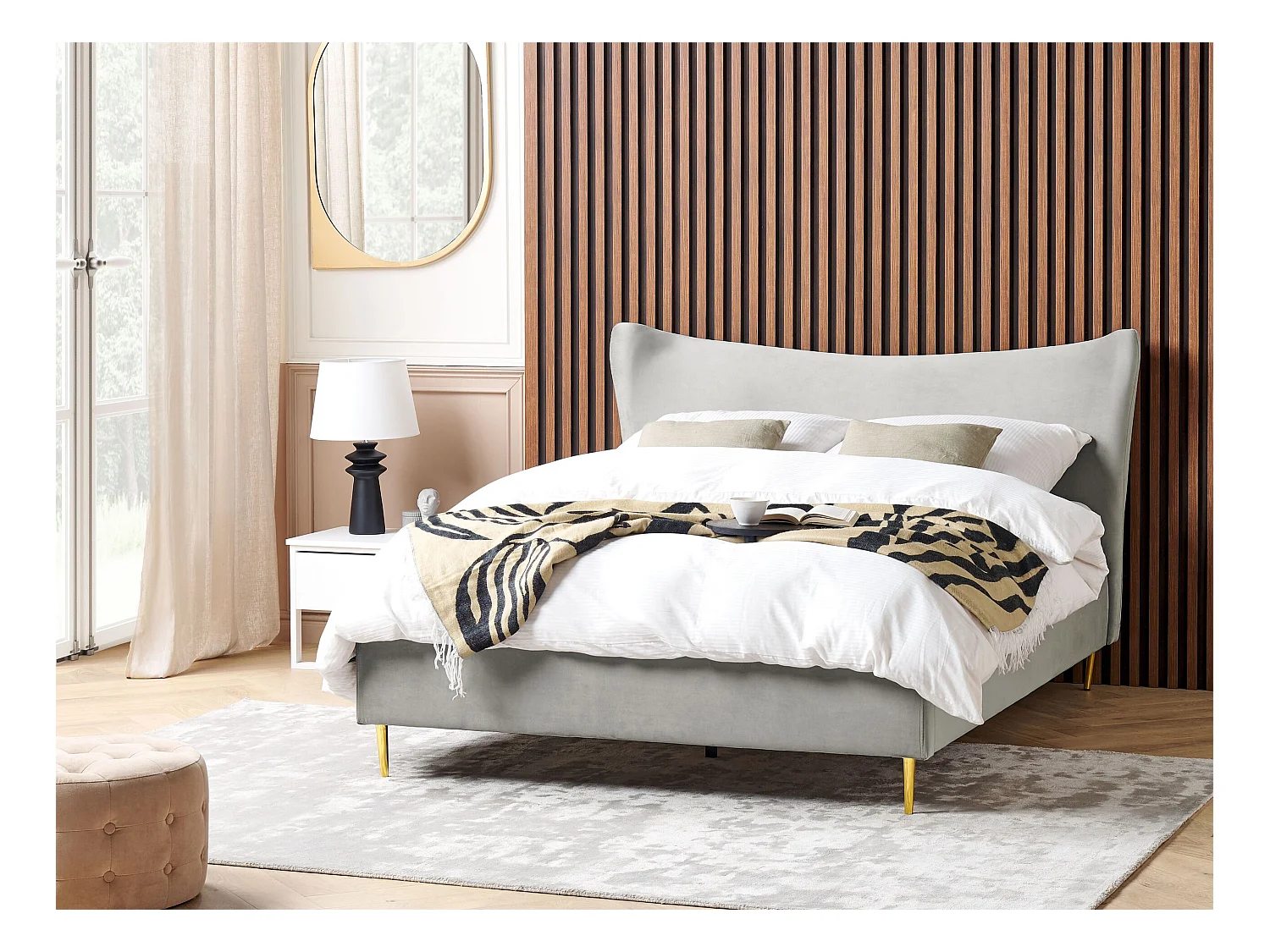 Lit avec sommier Velours CHALEIX 160 x 200 cm Gris clair