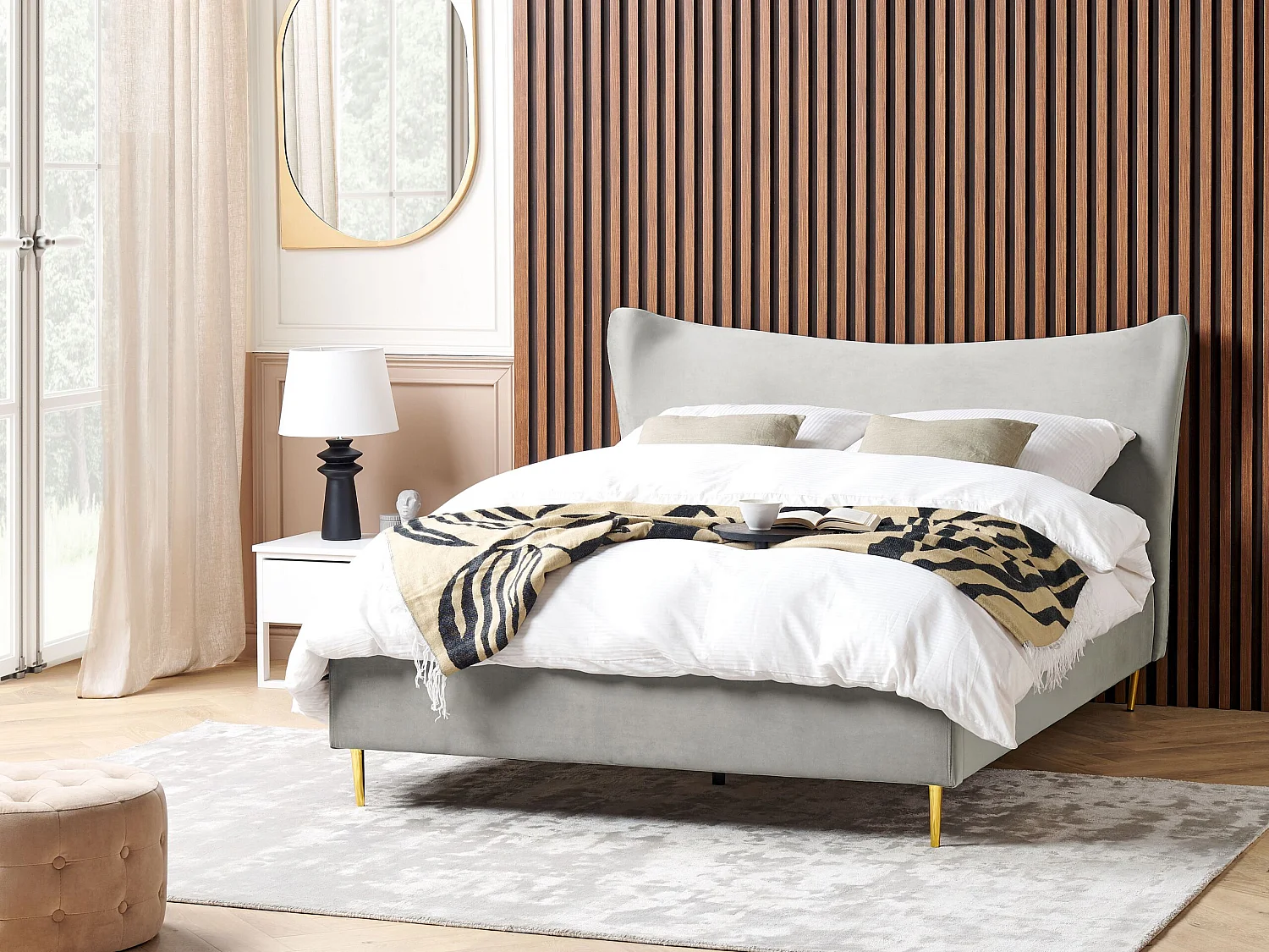 Lit avec sommier Velours CHALEIX 160 x 200 cm Gris clair