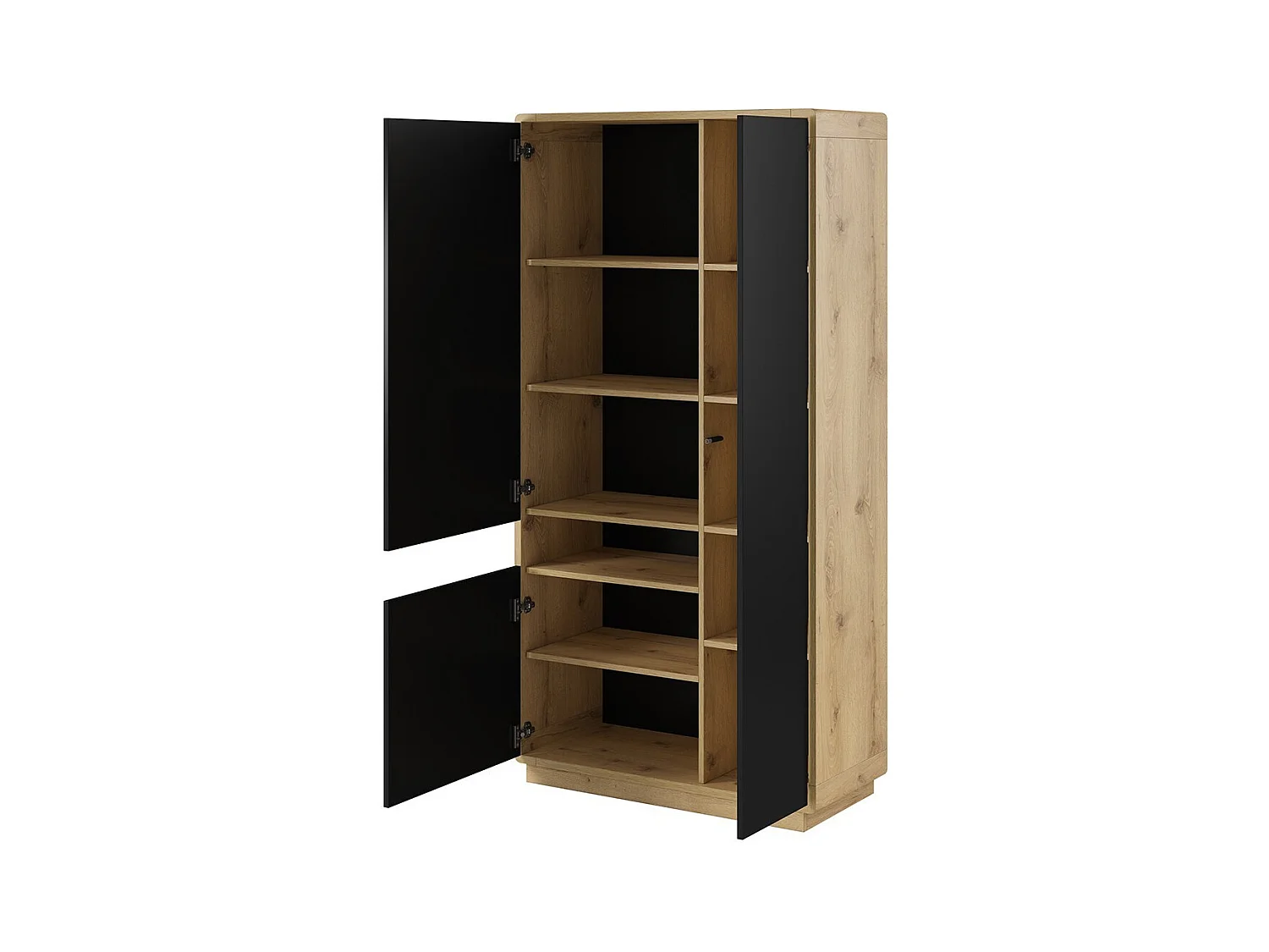 Designkast met verlichte nis uit de collectie VILLA. Kleur: eiken en zwart.