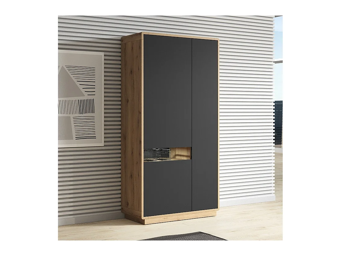 Designkast met verlichte nis uit de collectie VILLA. Kleur: eiken en zwart.