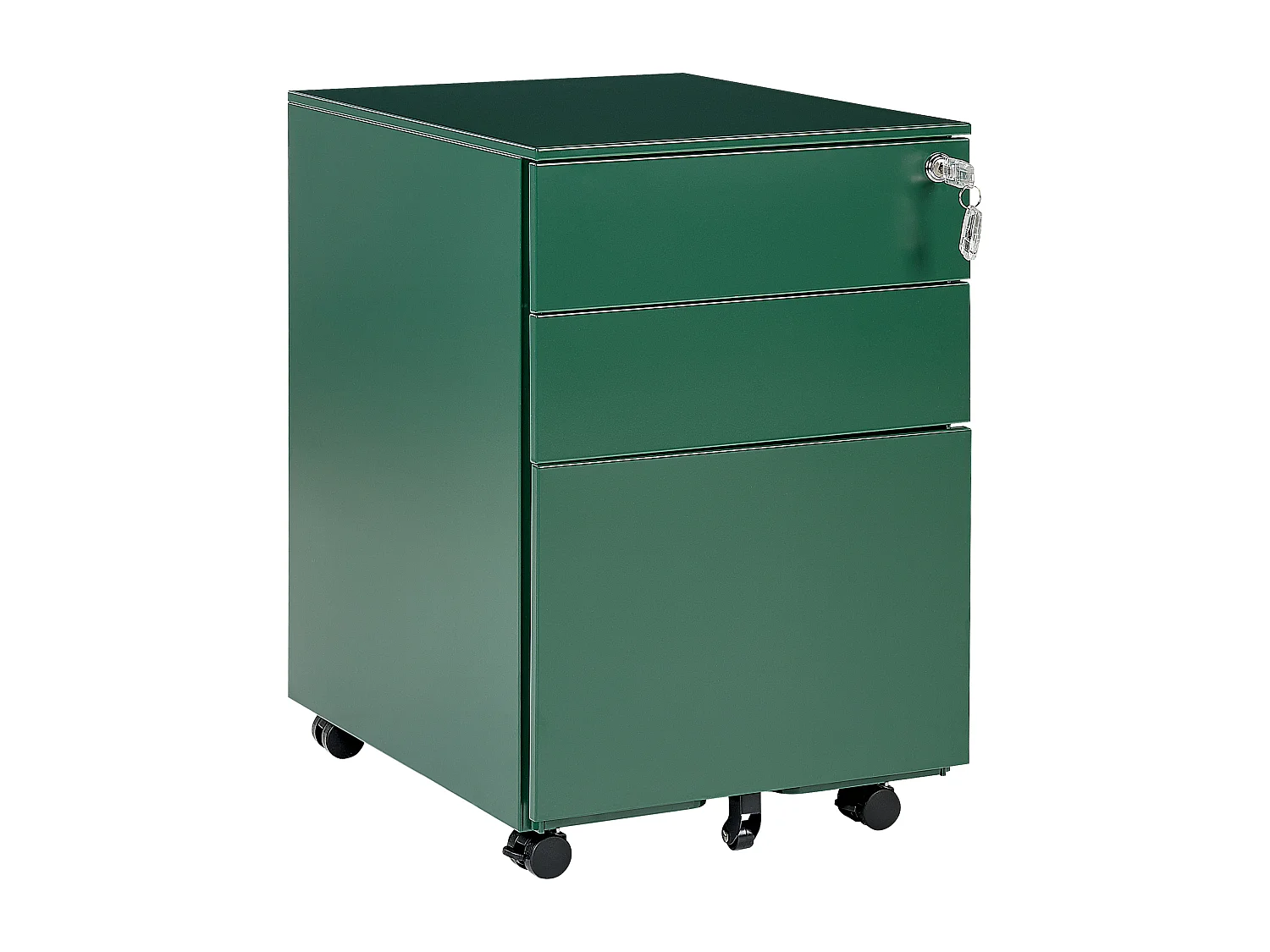 Aktenschrank aus Stahl grün auf Rollen mit 3 Schubladen Cami