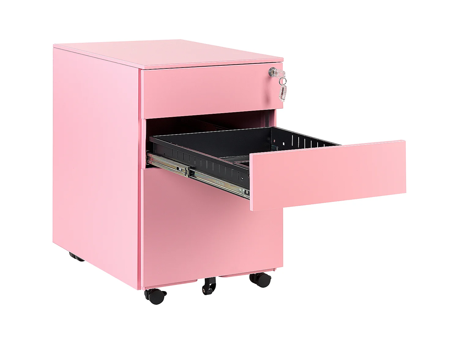 Aktenschrank aus Stahl rosa auf Rollen mit 3 Schubladen Cami