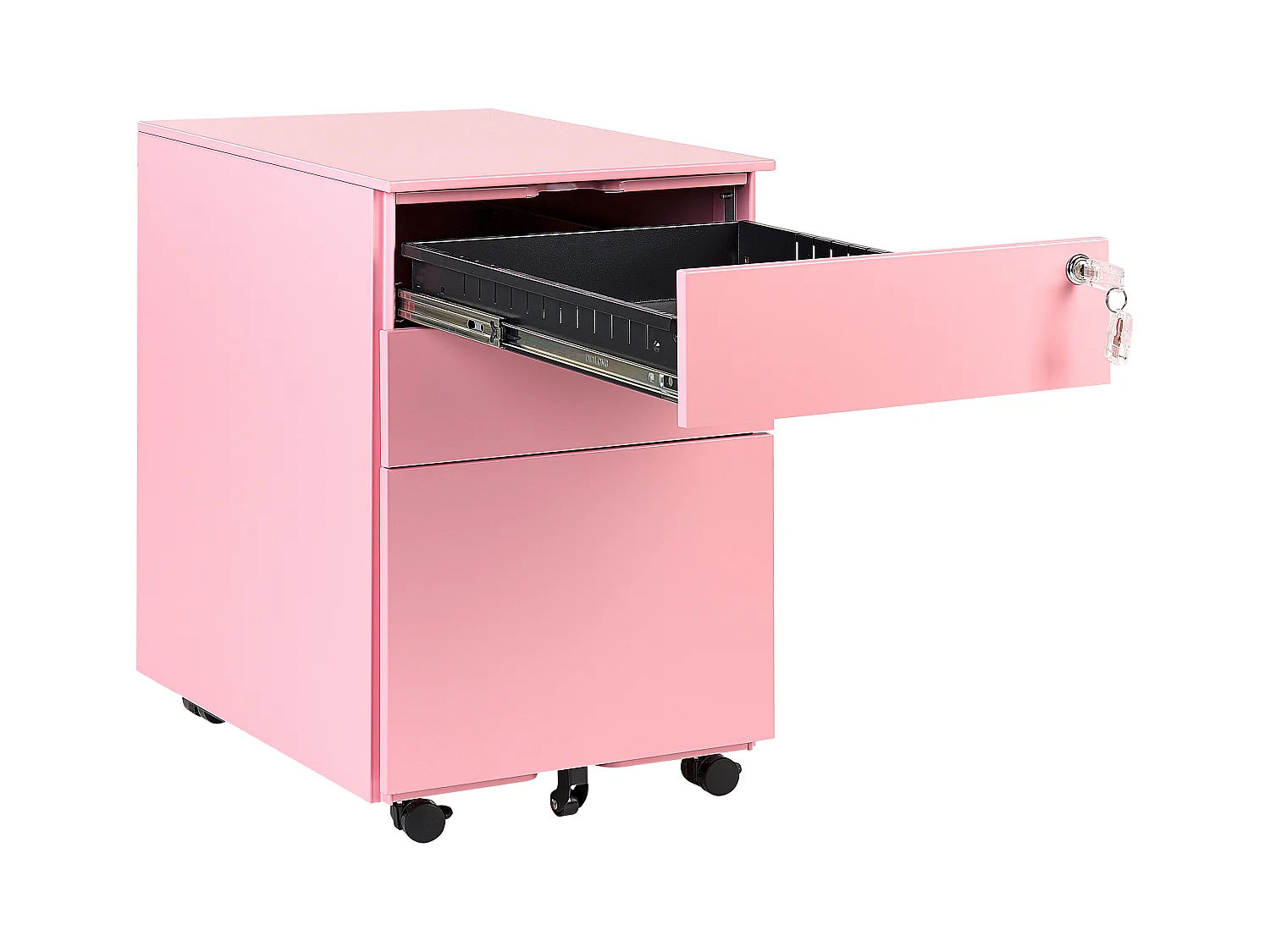 Aktenschrank aus Stahl rosa auf Rollen mit 3 Schubladen Cami