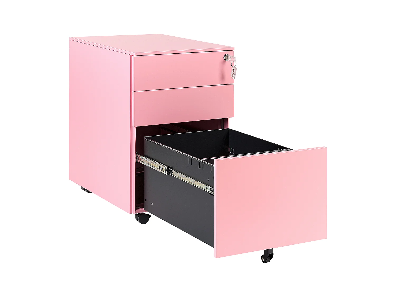 Aktenschrank aus Stahl rosa auf Rollen mit 3 Schubladen Cami