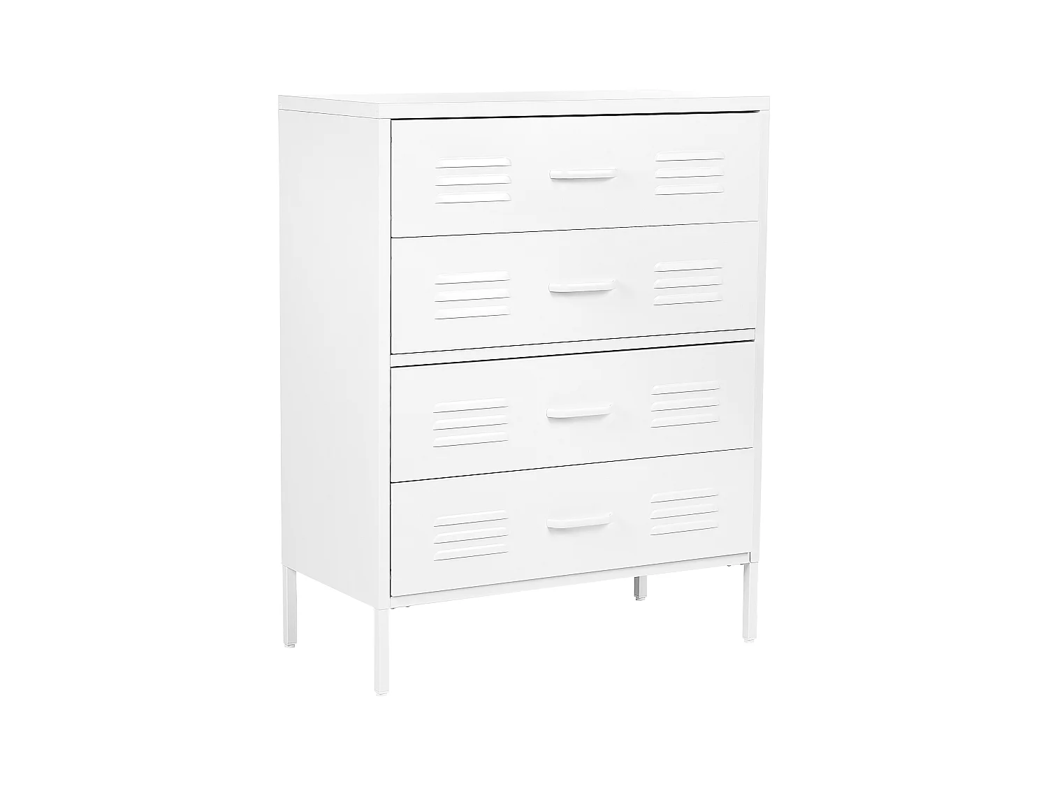 Hohe Kommode mit 4 Schubladen Stahl weiß Lüftungsöffnungen Industrie Stil Enago