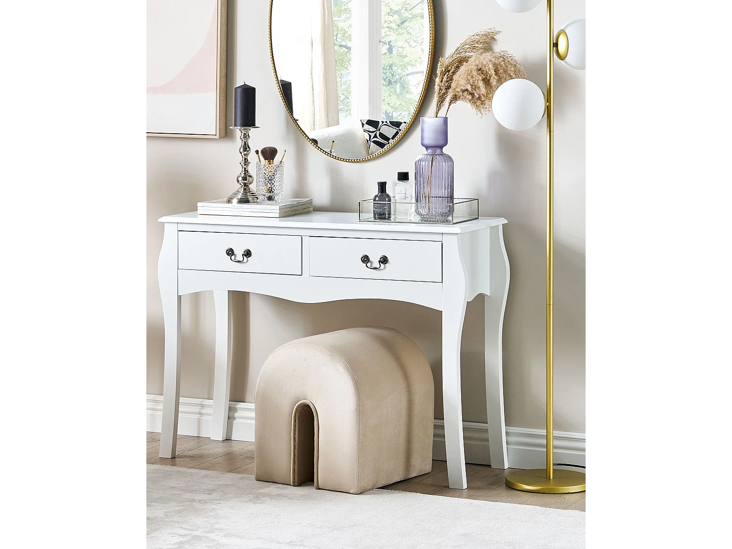 Konsolentisch weiß 100x75x35 cm 2 Schubladen edel rustikal Landhausstil Klawock