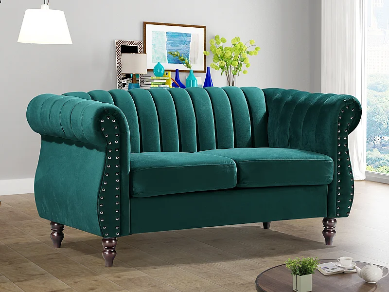 Divano Chesterfield 2 posti in Velluto Verde smeraldo - TRUMBO