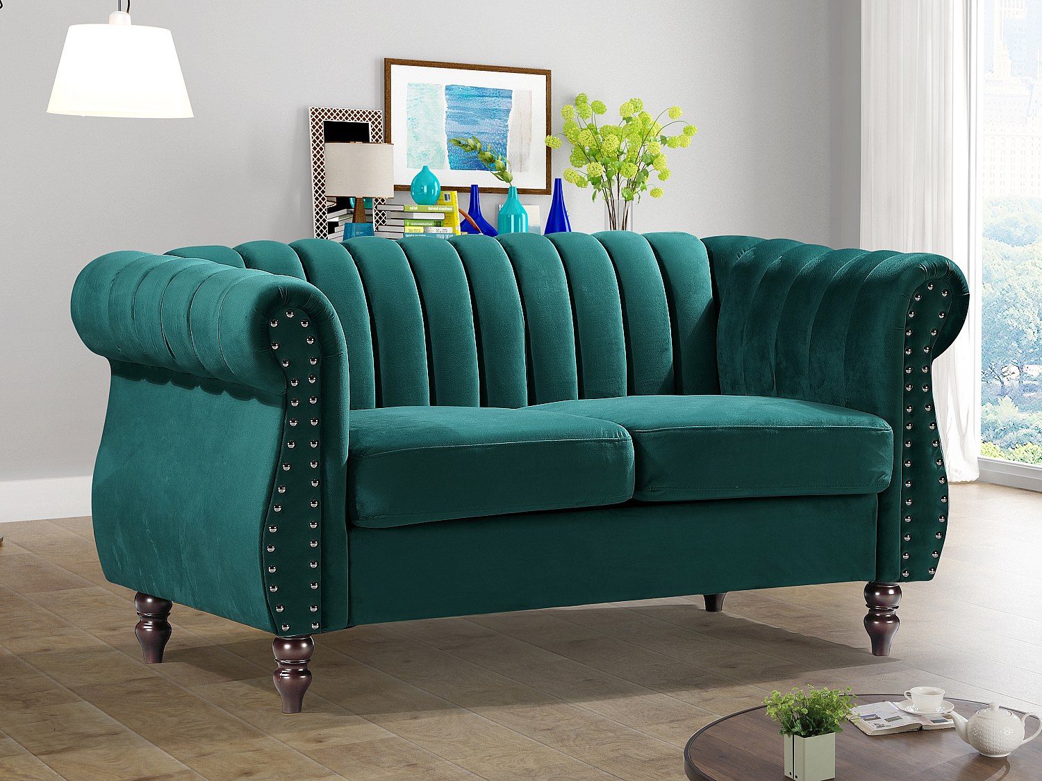 Chesterfield-Sofa - 2-Sitzer - Samt - Smaragdgrün - TRUMBO günstig online kaufen