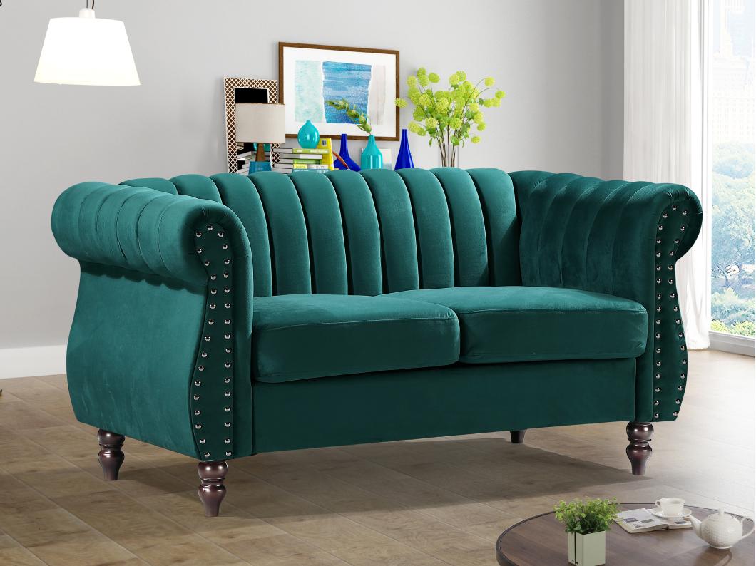 Sofá chesterfield de 2 plazas de terciopelo verde esmeralda TRUMBO