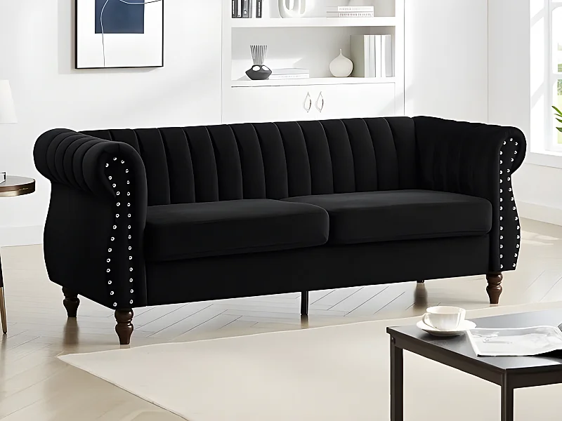 Canapé chesterfield 3 places en velours noir TRUMBO
