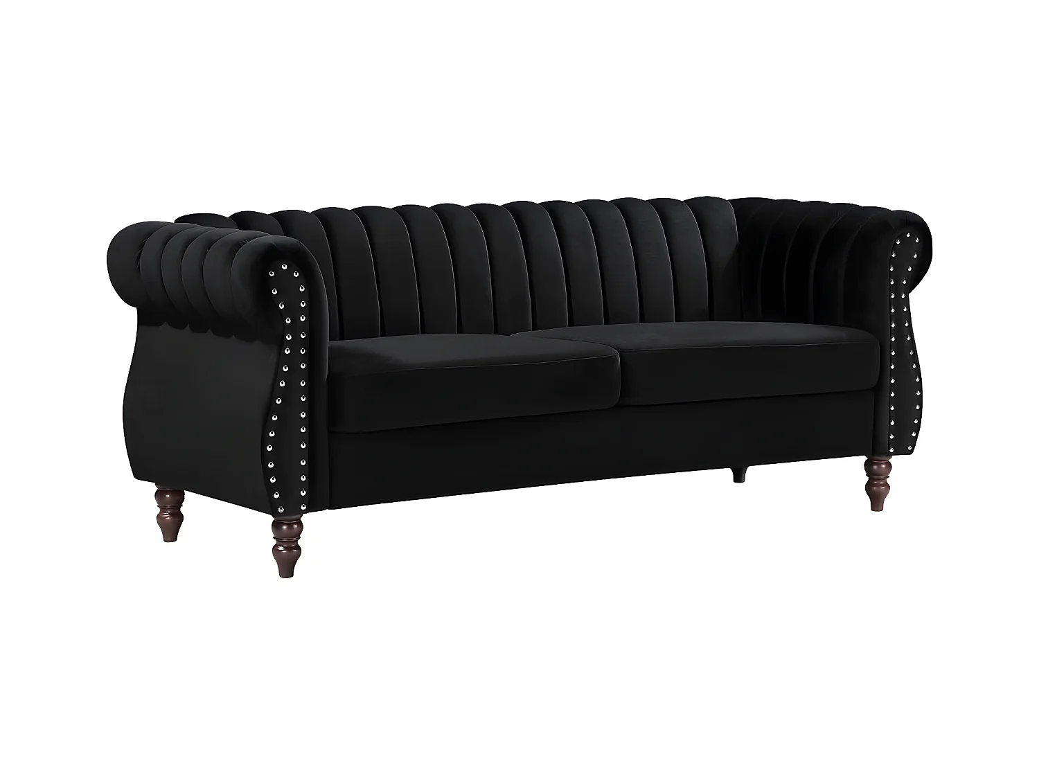 Chesterfield 3-personers sofa i sort fløjl TRUMBO