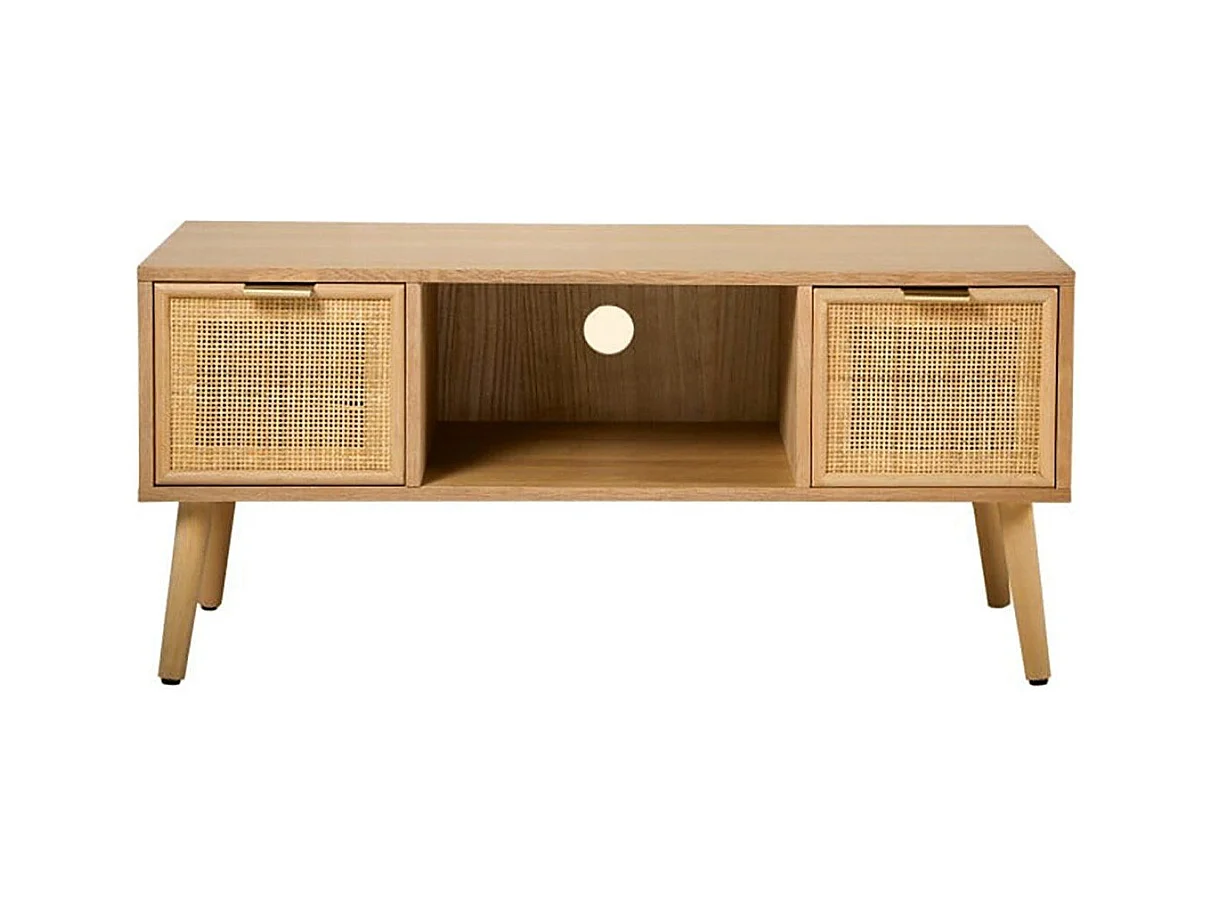 Mueble de TV con 2 cajones y frentes de ratán L100 cm - MIYA