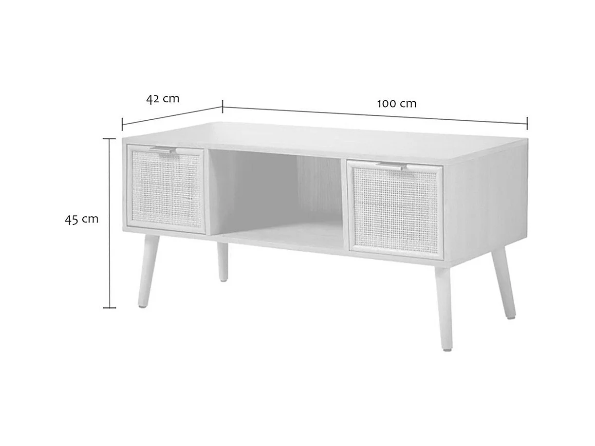 Mueble de TV con 2 cajones y frentes de ratán L100 cm - MIYA