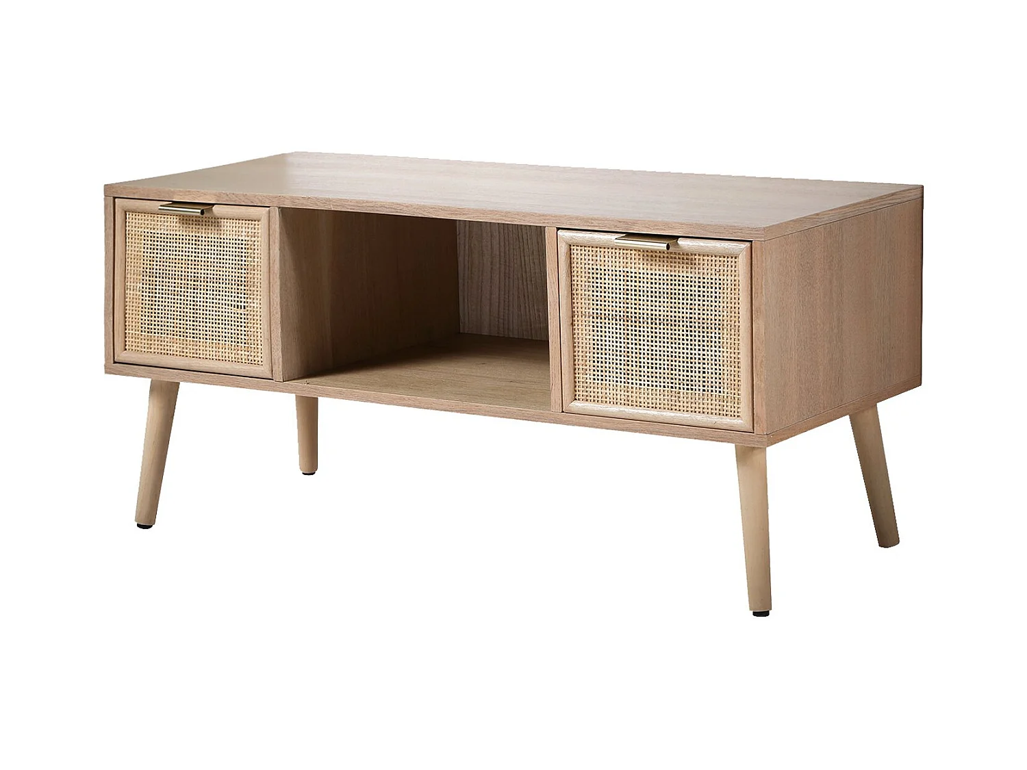 Mueble de TV con 2 cajones y frentes de ratán L100 cm - MIYA