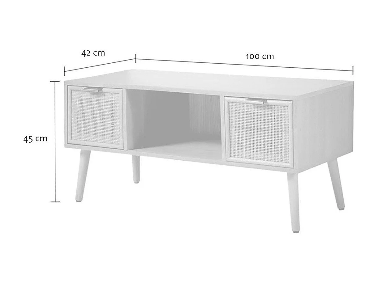 TV-meubel met 2 lades en rotan voorkant L100 cm - MIYA