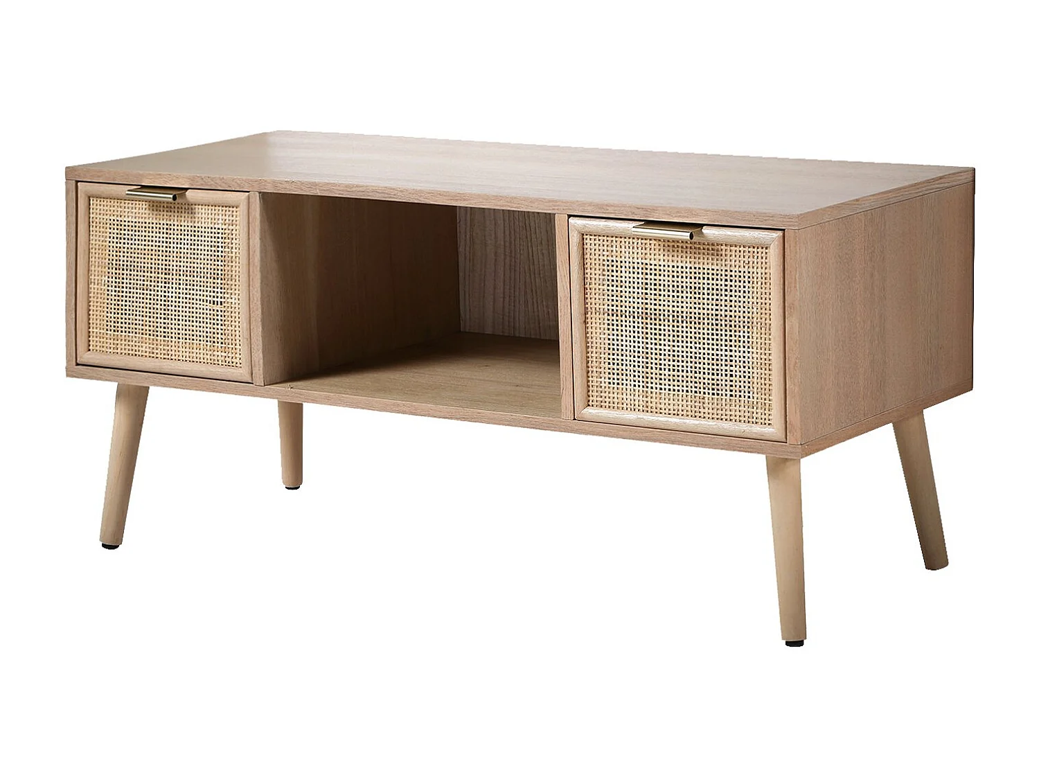 TV-meubel met 2 lades en rotan voorkant L100 cm - MIYA