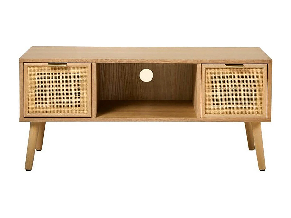 TV-meubel met 2 lades en rotan voorkant L100 cm - MIYA
