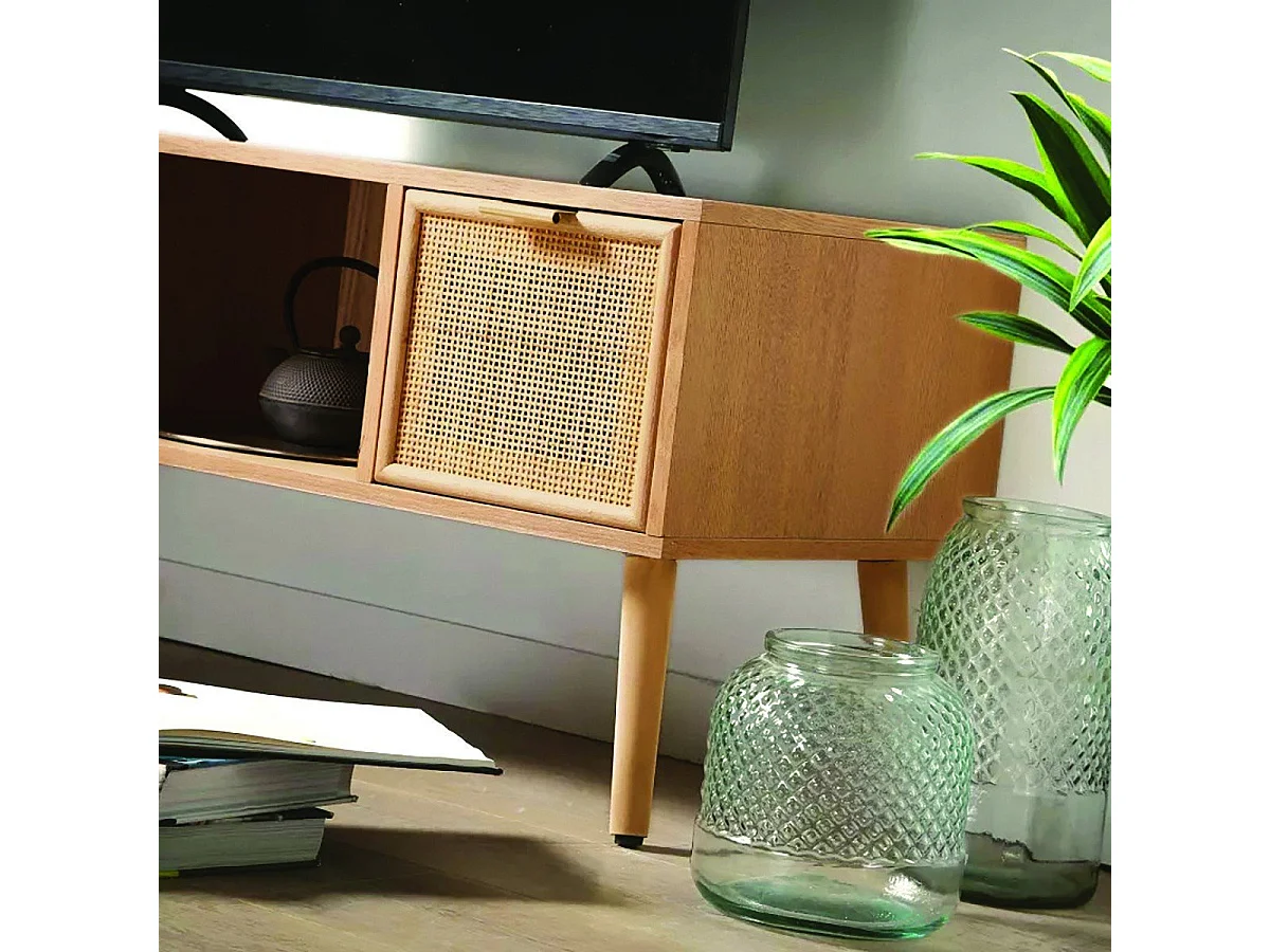 TV-meubel met 2 lades en rotan voorkant L100 cm - MIYA
