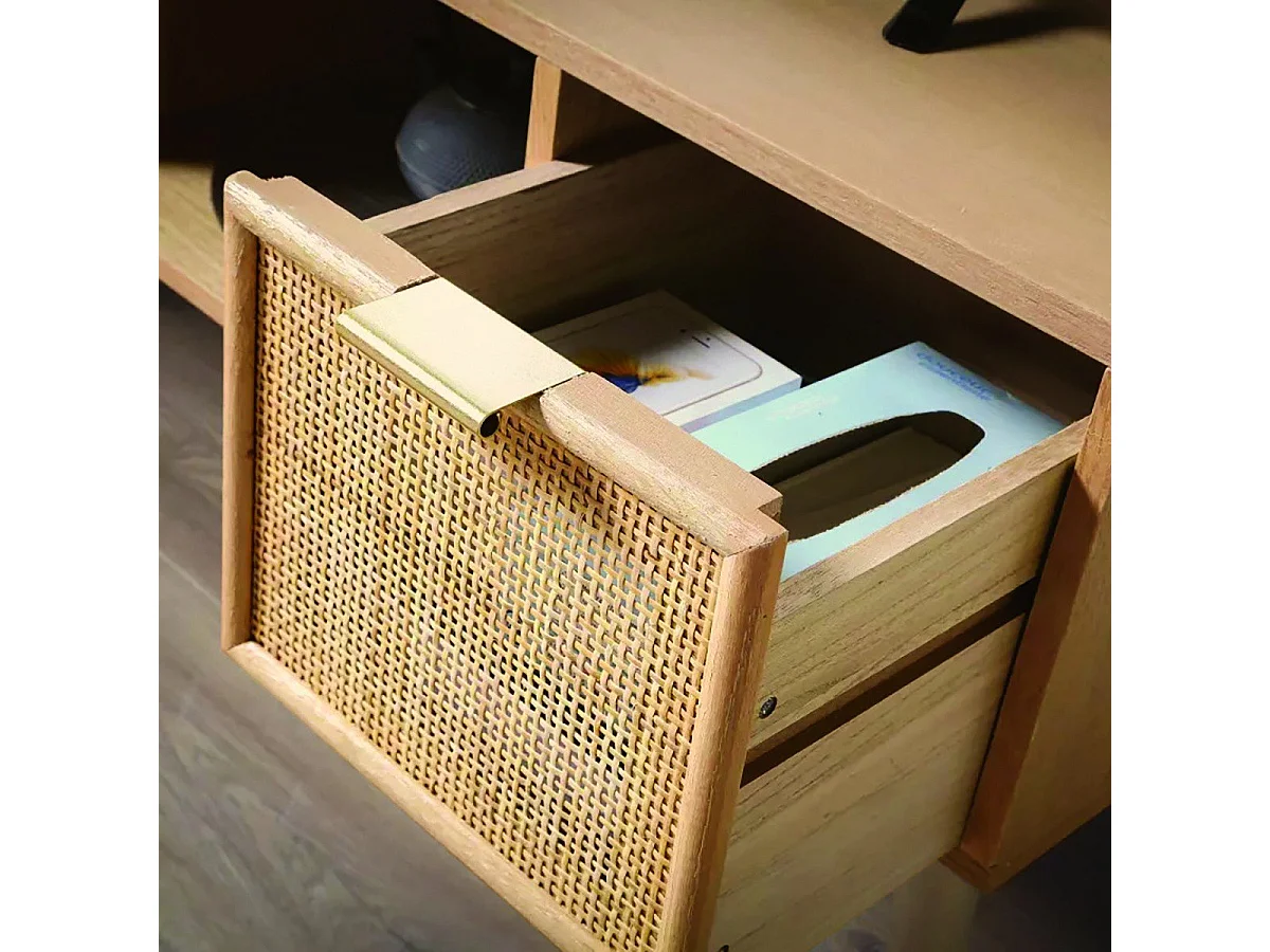 TV-meubel met 2 lades en rotan voorkant L100 cm - MIYA