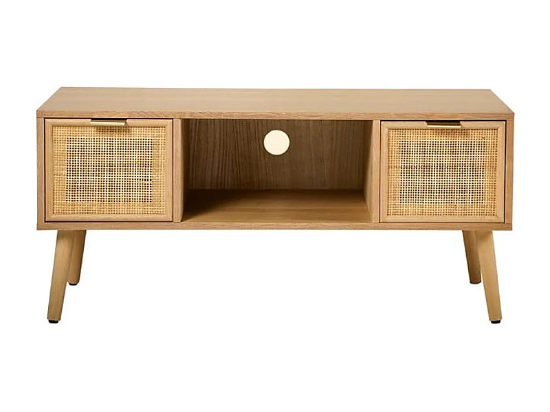 Meuble TV 2 Tiroirs Façades Rotin L100 cm - MIYA
