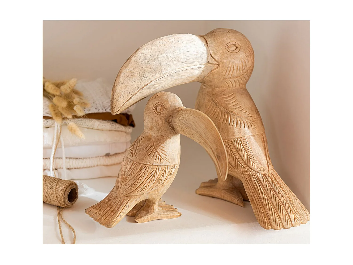 Statuette Déco en Bois "Toucan" 25cm Naturel