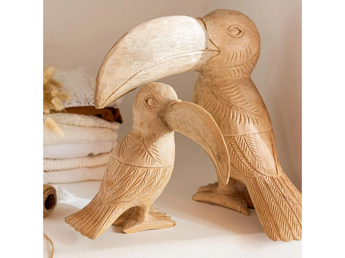 Statuette Déco en Bois "Toucan" 25cm Naturel