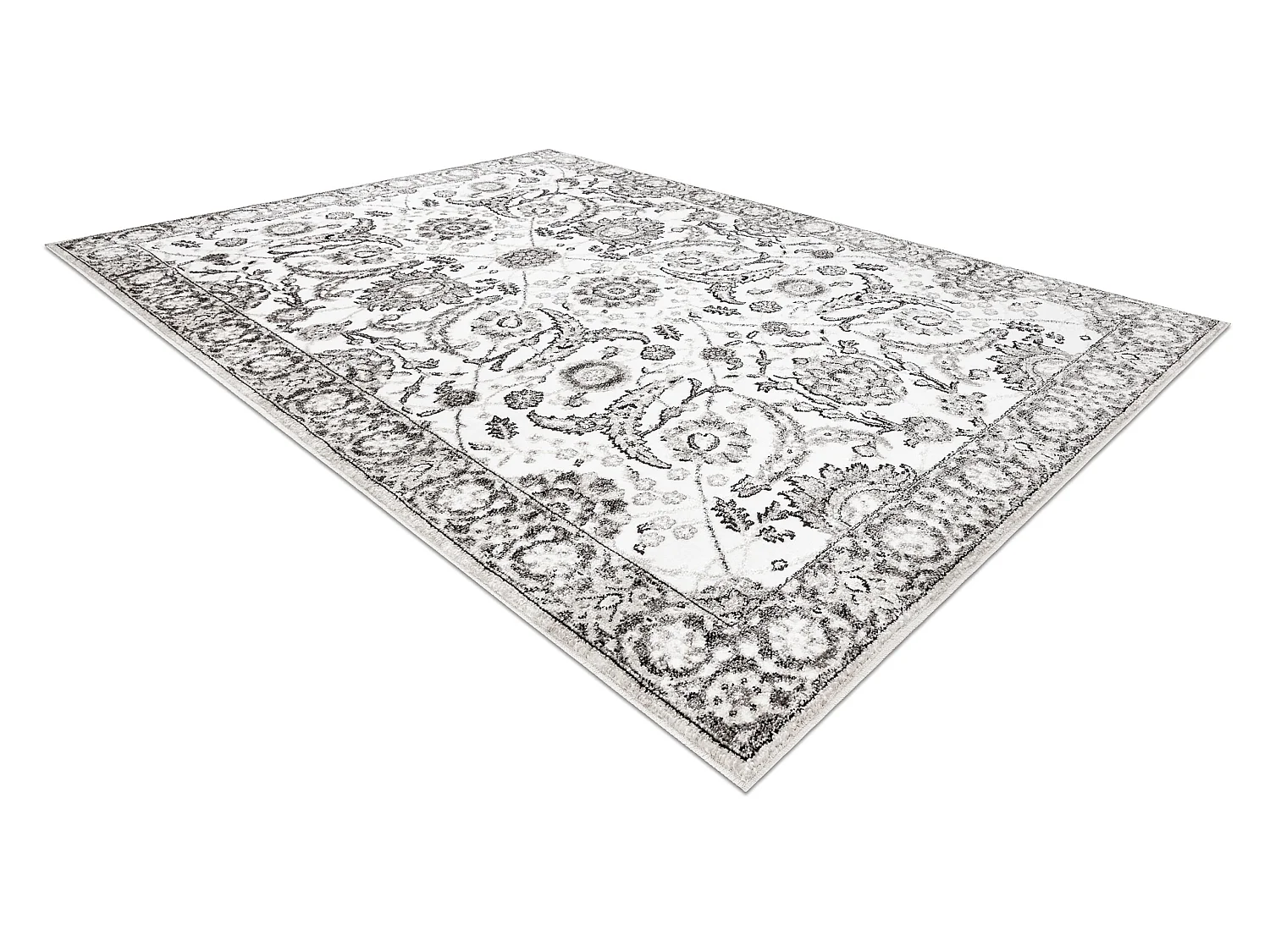 Tapijt MATEO 8037/944 Modern kader, bloemen - structureel grijs / beig 120x170 cm