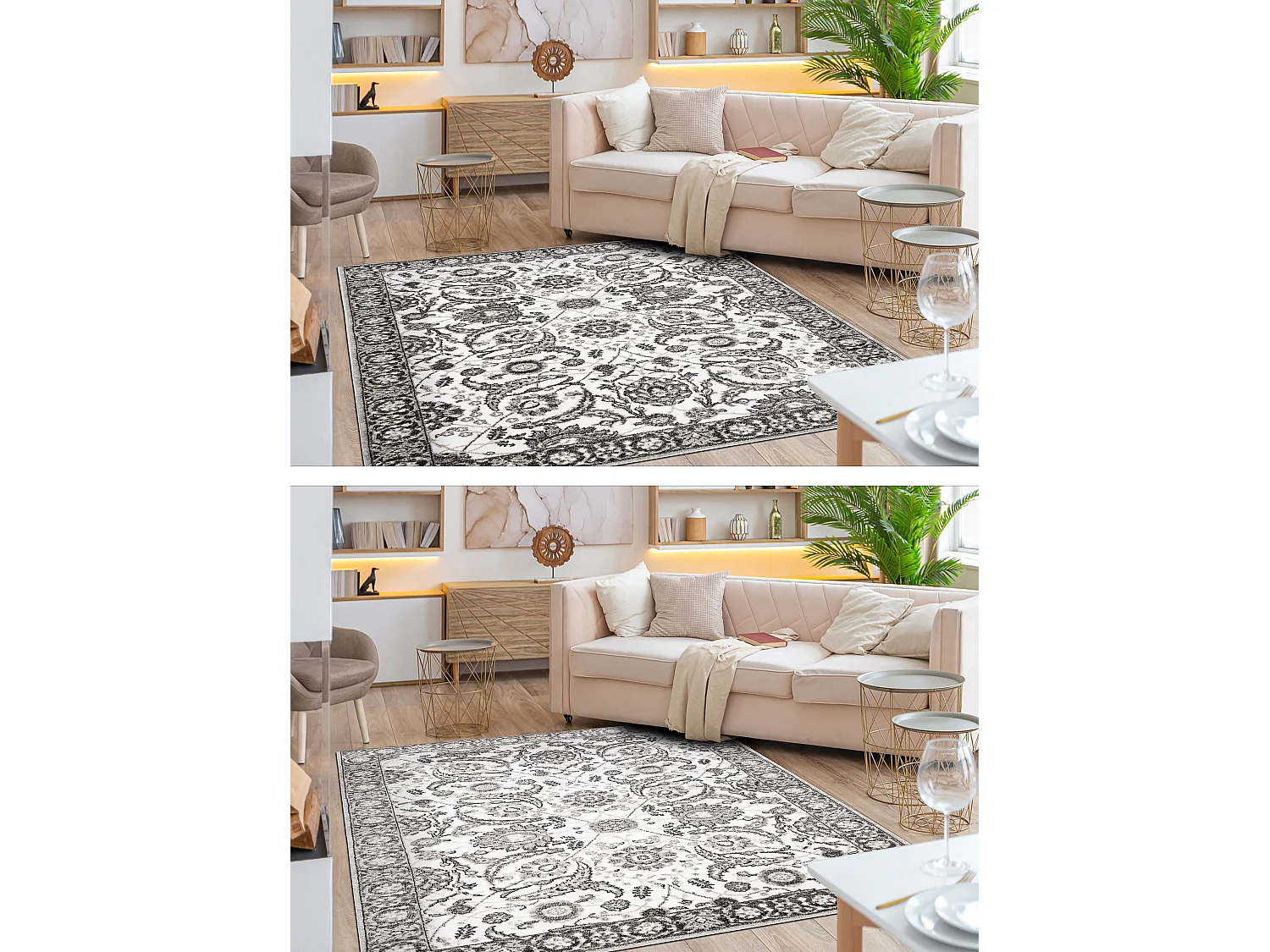 Tapijt MATEO 8037/944 Modern kader, bloemen - structureel grijs / beig 120x170 cm