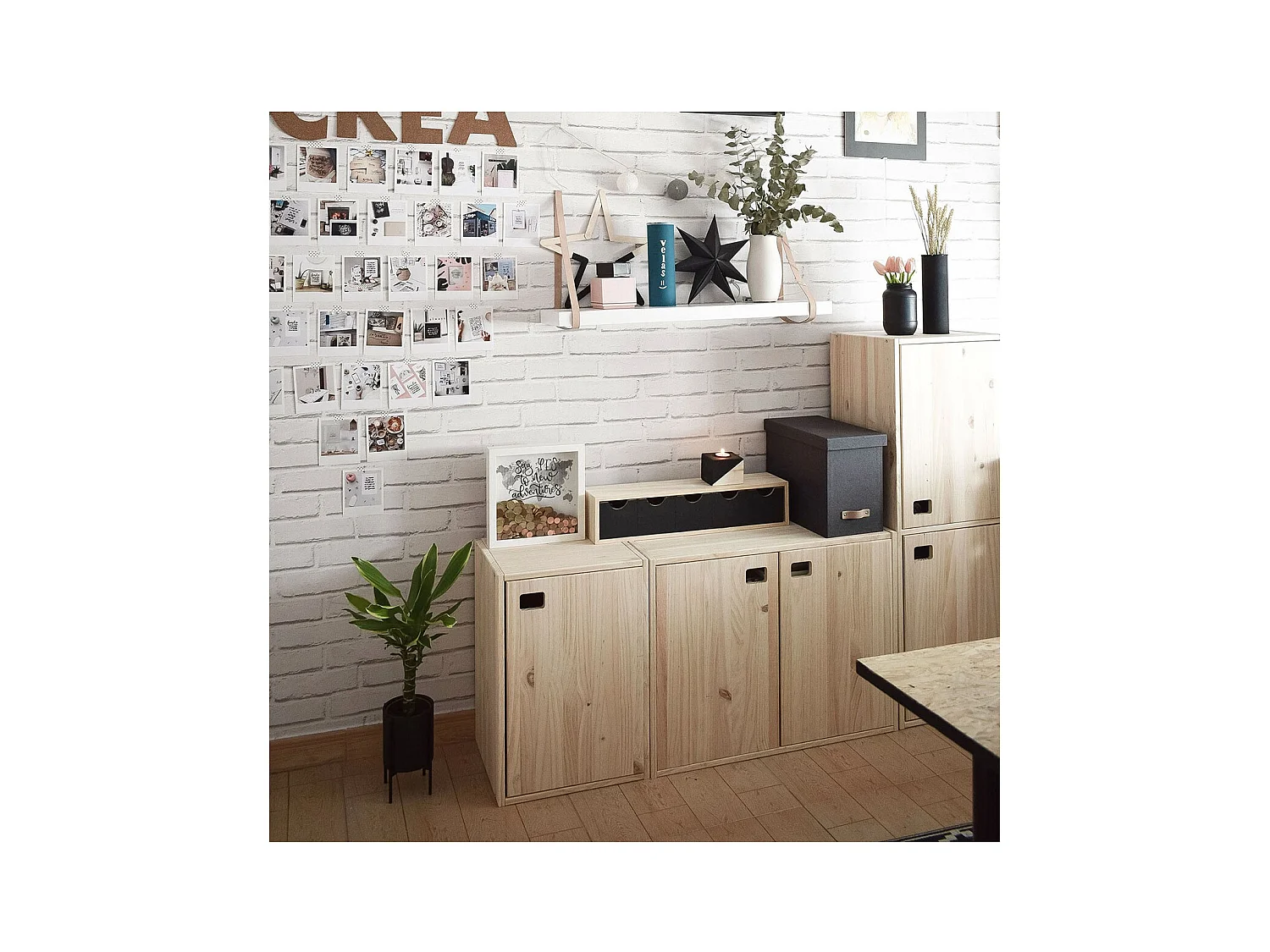 Schrank aus Rohkiefernholz mit 1 Tür und 2 Fächern "Dinamic"