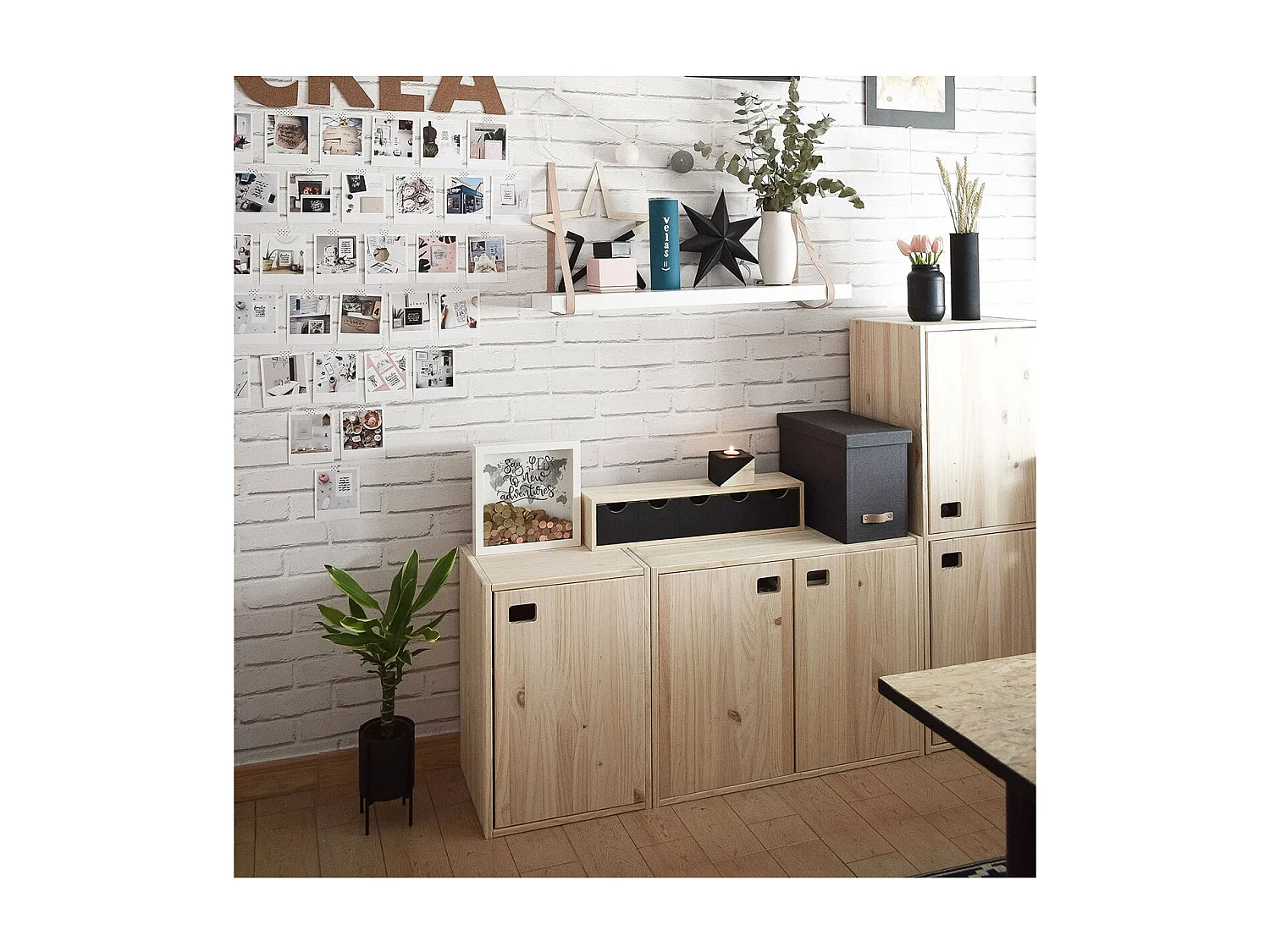 Mobile 1 porta pino massiccio con 1 ripiano regolabile- L37,3 H53,5cm