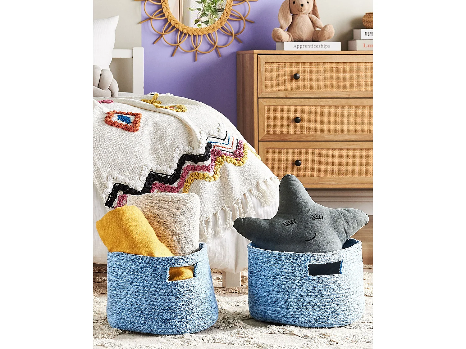 Aufbewahrungskörbe aus Baumwolle blau ⌀ 30 cm rund Boho Stil 2er Set Chiniot