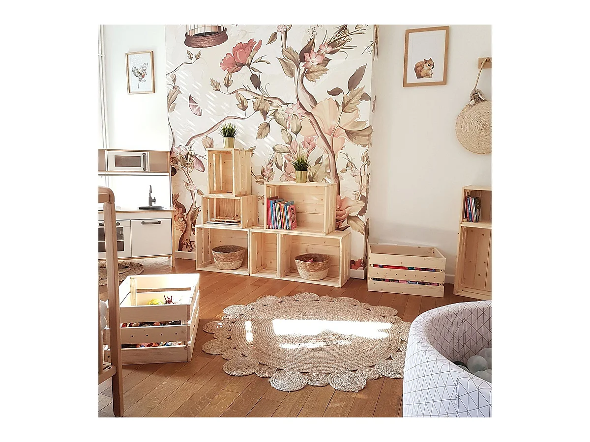 Stapelbare Kiste aus massivem Kiefernholz - L51,2 x H28 cm