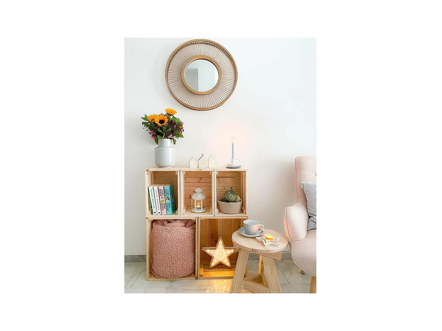 Stapelbare Kiste aus massivem Kiefernholz - L51,2 x H28 cm